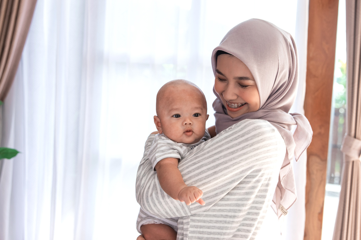 Muslim Woman with Infant Baby Son